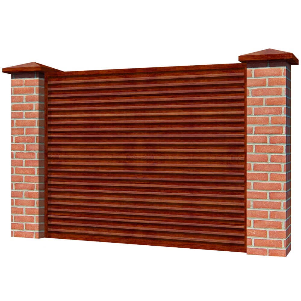 Забор жалюзи ЭКО-Z Кедр Темный 3D SteelArt односторонний на кирпичных столбах