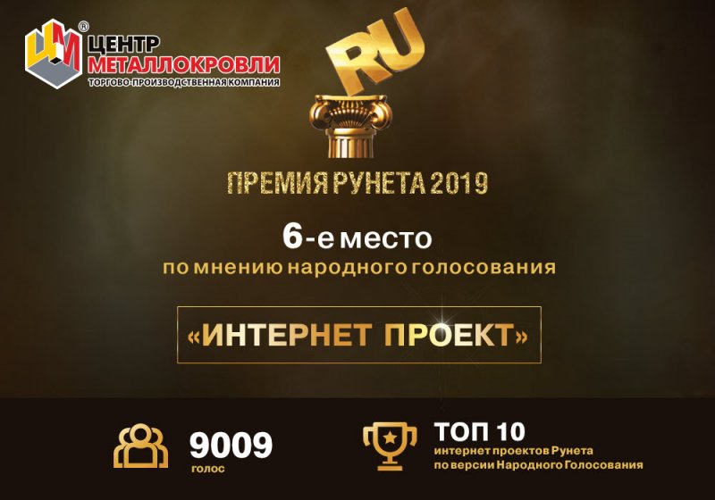 ТПК Центр Металлокровли вошла в ТОП-10 лауреатов Премии Рунета 2019