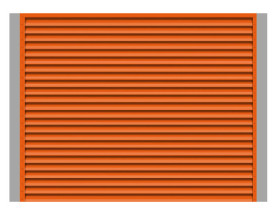 Секция забора жалюзи из ламелей жалюзи ЭКО-Z RAL2004 Оранжевый с металлическими столбами анфас